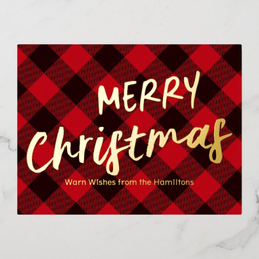 メリークリスマスバッファローレッドプレイド 箔シーズンポストカード (正面)