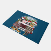 メリークリスマスバッファローplaid牛の豚コリードッグ ドアマット (アングル)