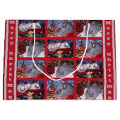 メリークリスマスバニーラビット写真コラージュ ラージペーパーバッグ (正面)