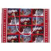 メリークリスマスバニーラビット写真コラージュ ラージペーパーバッグ (裏面)