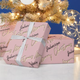 メリークリスマスバラ金ゴールドスクリプト名赤面 ラッピングペーパー