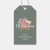 メリークリスマスバラ金ゴールドスターセージグリーン ギフトタグ (正面)