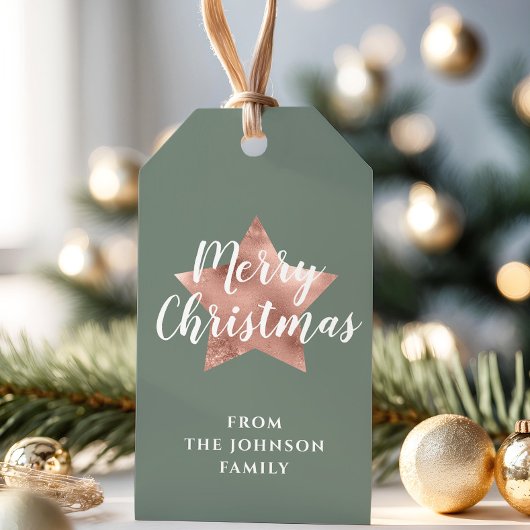 メリークリスマスバラ金ゴールドスターセージグリーン ギフトタグ