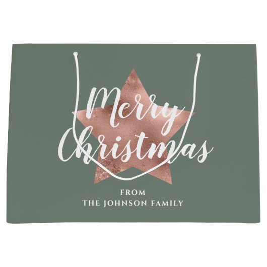 メリークリスマスバラ金ゴールドスターセージグリーン ラージペーパーバッグ (正面)