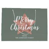 メリークリスマスバラ金ゴールドスターセージグリーン ラージペーパーバッグ (裏面)