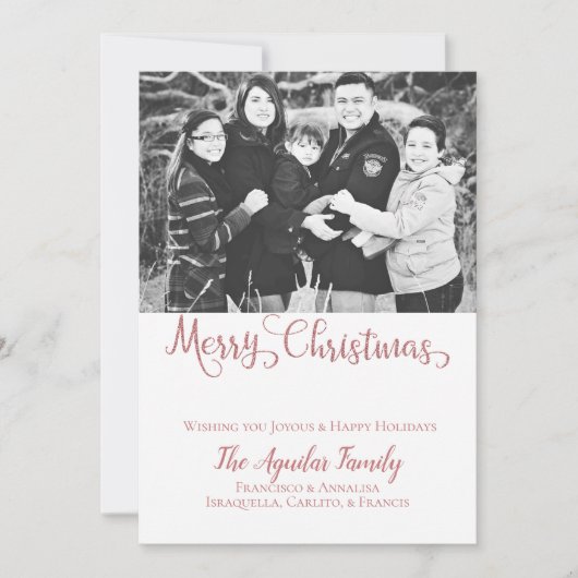 メリークリスマスバラ金ゴールドピンクフェイクグリッター写真 シーズンカード (正面)