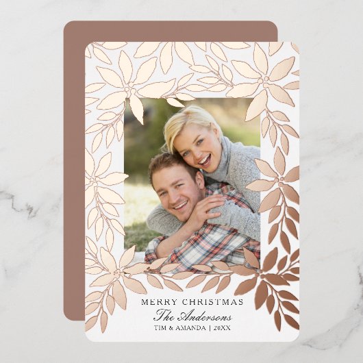 メリークリスマスバラ金ゴールドポインセチア箔カード 箔シーズンカード (正面/裏面)