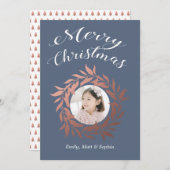 メリークリスマスバラ金ゴールドリースブルーホワイト写真 シーズンカード (正面/裏面)