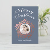 メリークリスマスバラ金ゴールドリースブルーホワイト写真 シーズンカード (スタンド正面)