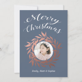 メリークリスマスバラ金ゴールドリースブルーホワイト写真 シーズンカード