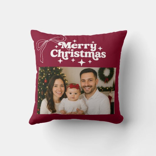 メリークリスマスバーガンディの写真弓の手を引いた クッション (裏面)