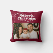 メリークリスマスバーガンディの写真弓の手を引いた クッション (正面)