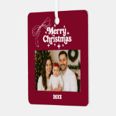メリークリスマスバーガンディの写真弓の手を引いた メタルオーナメント (正面左)