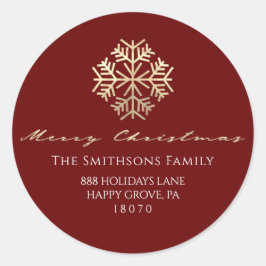 メリークリスマスバーガンディ金ゴールドRSVPスノーフレーク ラウンドシール