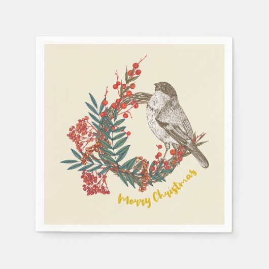 メリークリスマスバードリース スタンダードカクテルナプキン (正面)