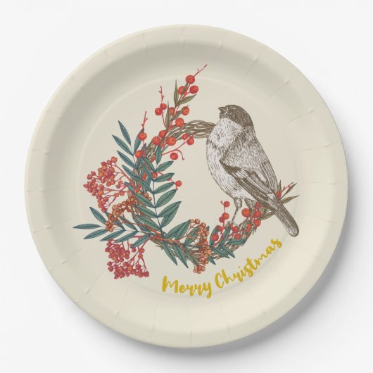 メリークリスマスバードリース ペーパープレート (正面)