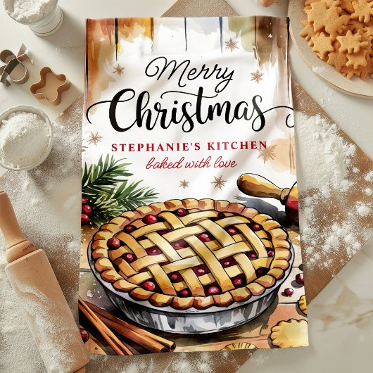 メリークリスマスパイベーキング パーソナライズされた キッチンタオル
