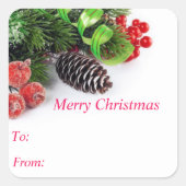 メリークリスマスパインコーンスティッカー スクエアシール (正面)