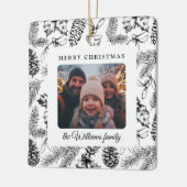 メリークリスマスパインコーン家族の写真 セラミックオーナメント (左)
