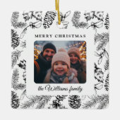 メリークリスマスパインコーン家族の写真 セラミックオーナメント (正面)