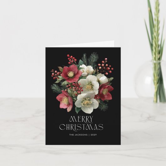 メリークリスマスパインタリーヘレボアホリデーデザイン シーズンカード (正面)