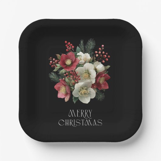 メリークリスマスパインタリーヘレボアホリデーデザイン ペーパープレート (正面)