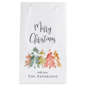 メリークリスマスパインツリーの水色 スモールペーパーバッグ (正面)