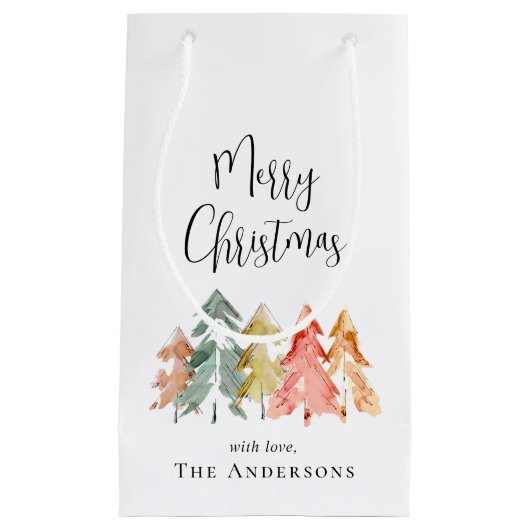 メリークリスマスパインツリーの水色 スモールペーパーバッグ (正面)