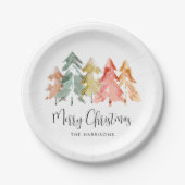 メリークリスマスパインツリーウォーターカラーホリデー ペーパープレート (正面)