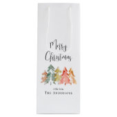 メリークリスマスパインツリーウォーターカラーホリデー ワインギフトバッグ (正面)