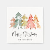 メリークリスマスパインツリーズウォーターカラーホリデー スタンダードカクテルナプキン (正面)