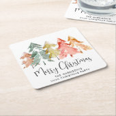 メリークリスマスパインツリーズホリデーパーティー スクエアペーパーコースター (アングル)