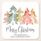 メリークリスマスパインツリーズホリデーパーティー スクエアペーパーコースター (正面)