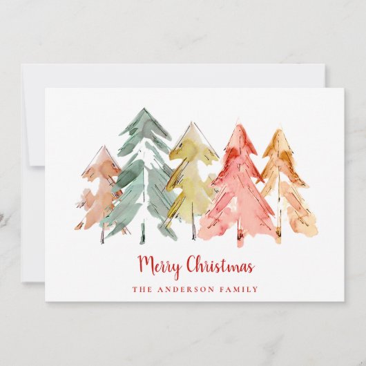 メリークリスマスパインツリーズ抽象芸術水彩 シーズンカード (正面)