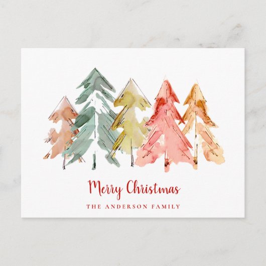 メリークリスマスパインツリーズ抽象芸術水彩 シーズンポストカード (正面)