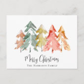 メリークリスマスパインツリーズ水彩写真 シーズンポストカード (正面)
