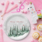 メリークリスマスパインツリーフォレスト（鳥）ショウジョウコウカンチョウ鳥 ペーパープレート (パーティー)