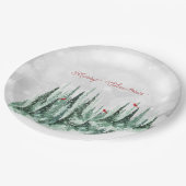 メリークリスマスパインツリーフォレスト（鳥）ショウジョウコウカンチョウ鳥 ペーパープレート (アングル)