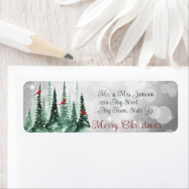 メリークリスマスパインツリーフォレスト(鳥)ショウジョウコウカンチョウ鳥 ラベル