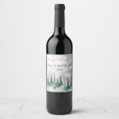 メリークリスマスパインツリーフォレスト（鳥）ショウジョウコウカンチョウ鳥 ワインラベル (正面)