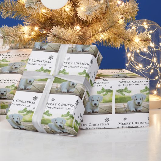 メリークリスマスパインパピードッグフォト ラッピングペーパー (クリスマス)