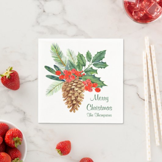 メリークリスマスパインホリーウォーター色のフローラ名 スタンダードカクテルナプキン (インサイチュ)