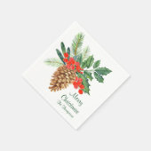 メリークリスマスパインホリーウォーター色のフローラ名 スタンダードカクテルナプキン (角)