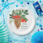 メリークリスマスパインホリーウォーター色のフローラ名 ペーパープレート (パーティー)