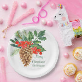メリークリスマスパインホリーウォーター色のフローラ名 ペーパープレート (パーティー)
