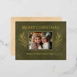 メリークリスマスパイン枝写真緑 箔シーズンポストカード