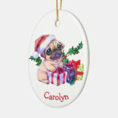 メリークリスマスパグパピースクリスマス セラミックオーナメント (左)