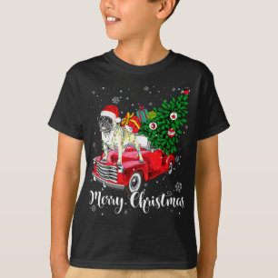 メリークリスマスパグラバーサンタライトレッドトラックXm Tシャツ