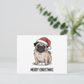 メリークリスマスパグ犬サンタ帽子ホリデーシーズン シーズンポストカード (スタンド正面)