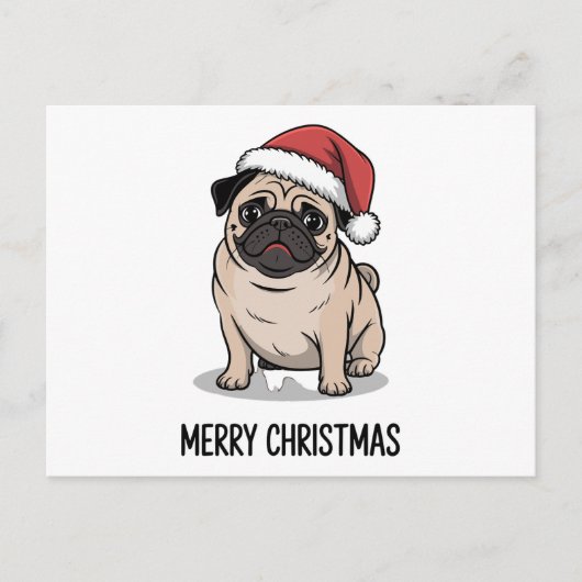 メリークリスマスパグ犬サンタ帽子ホリデーシーズン シーズンポストカード (正面)